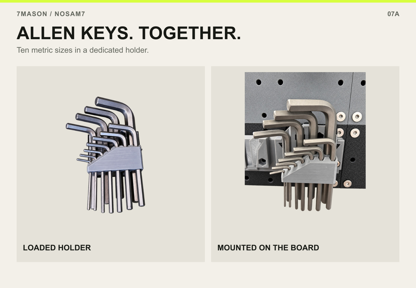 ALLEN KEYS. TOGETHER. — LOADED HOLDER and MOUNTED ON THE BOARD.