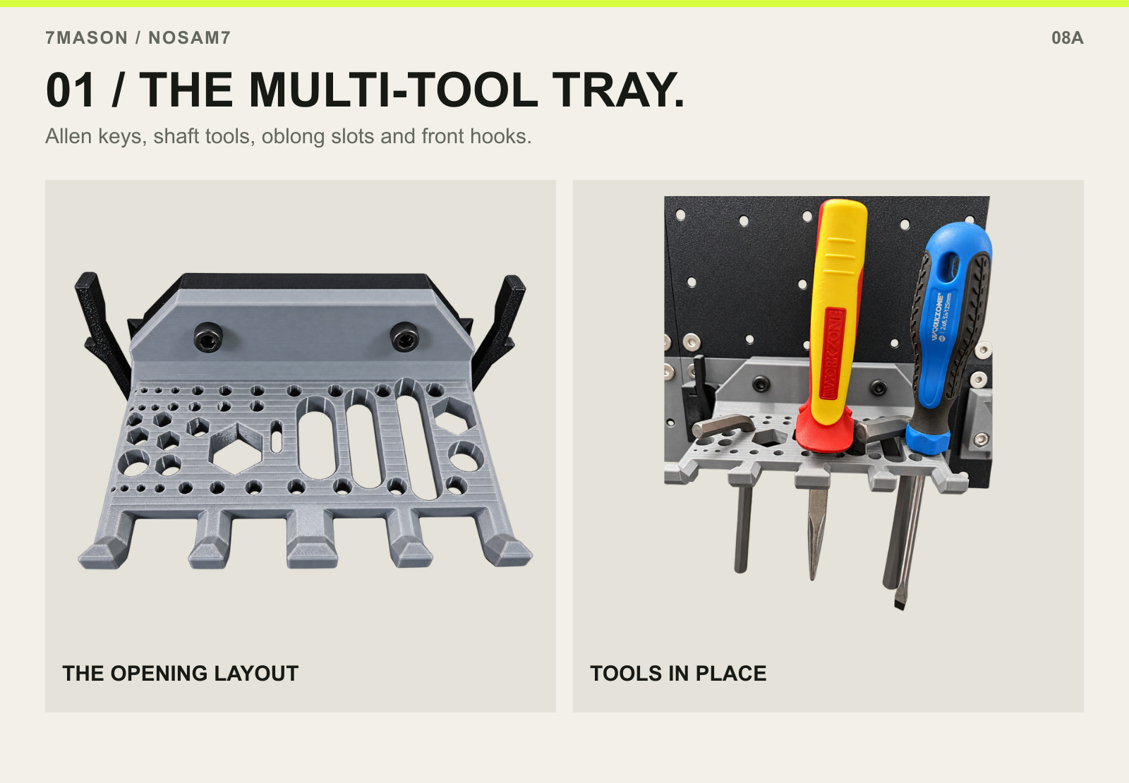 01 / THE MULTI-TOOL TRAY. — THE OPENING LAYOUT and TOOLS IN PLACE.