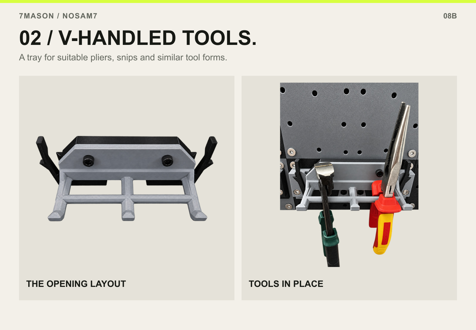 02 / V-HANDLED TOOLS. — THE OPENING LAYOUT and TOOLS IN PLACE.