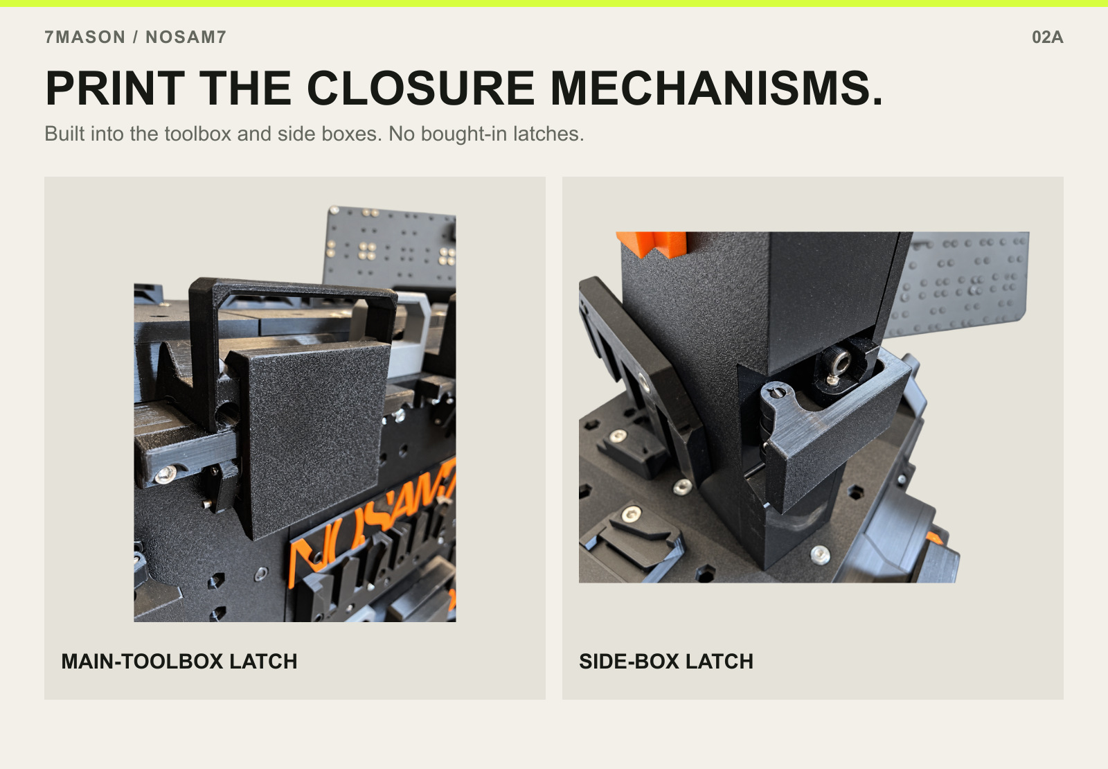 PRINT THE CLOSURE MECHANISMS. — MAIN-TOOLBOX LATCH and SIDE-BOX LATCH.